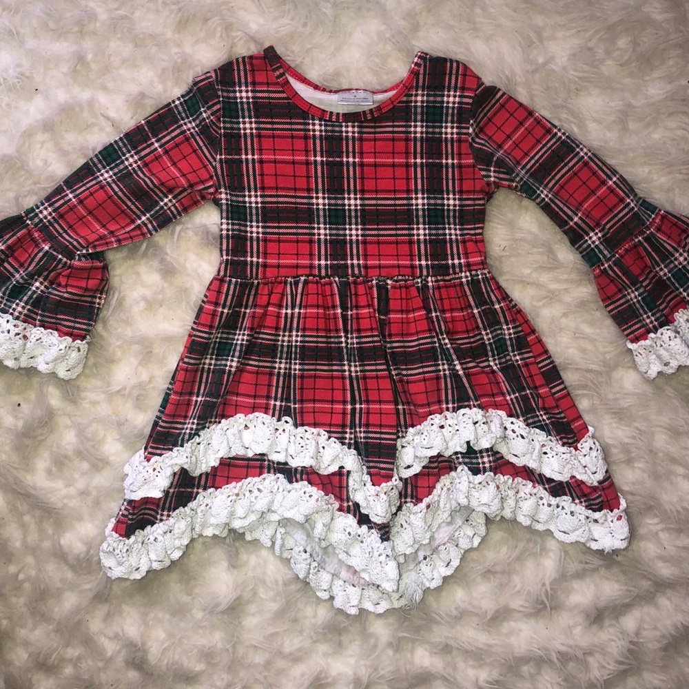 3T Plaid Lace Ruffle Holiday Dress